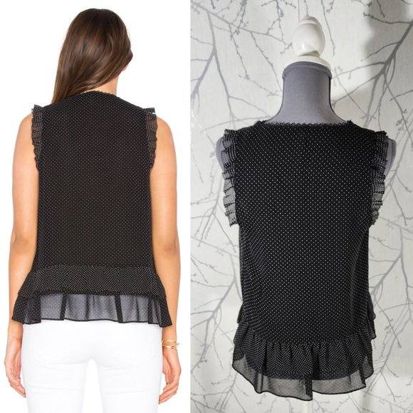 Joie Black Dot Print 100% Silk Ruffle Peplum Cici Tank - Picture 3 of 4